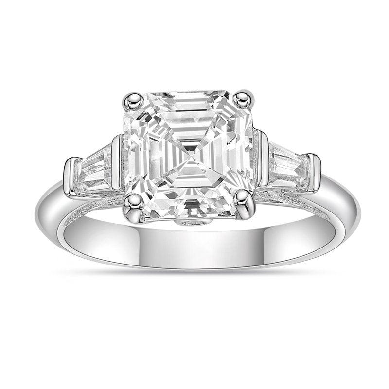 Sterling Silver Asscher White Diamond & Cubic Zirconia Cocktail Ring