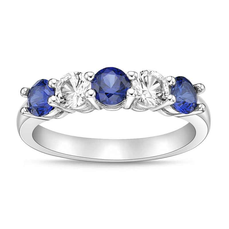 Sterling Silver Ceylon Sapphire & White Sapphire Band Ring - Hypoallergenic Jewelry