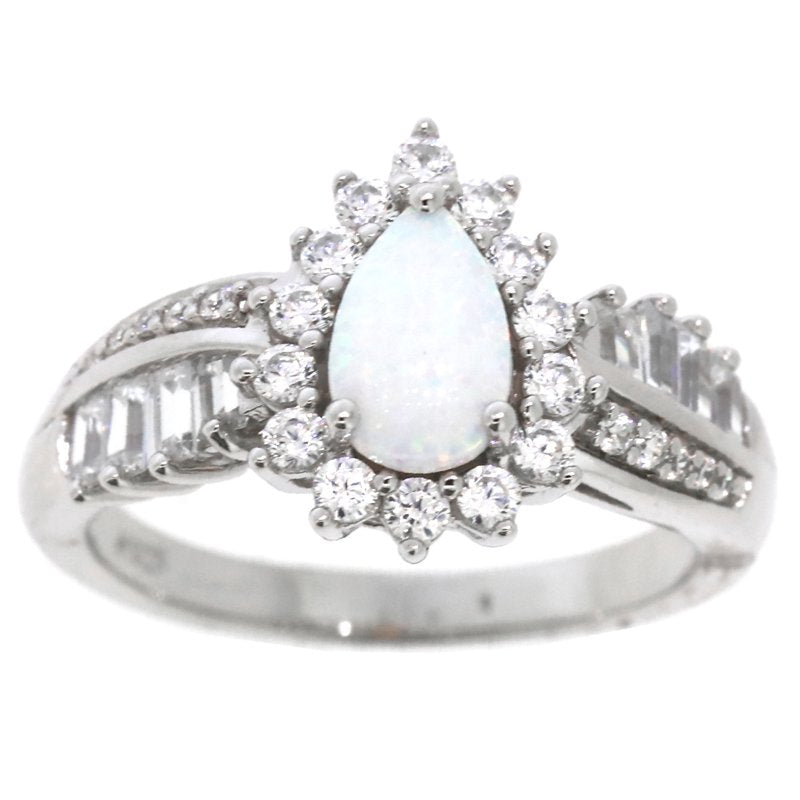 Sterling Silver Opal & CZ Ring for Women - Hypoallergenic Jewelry Gift