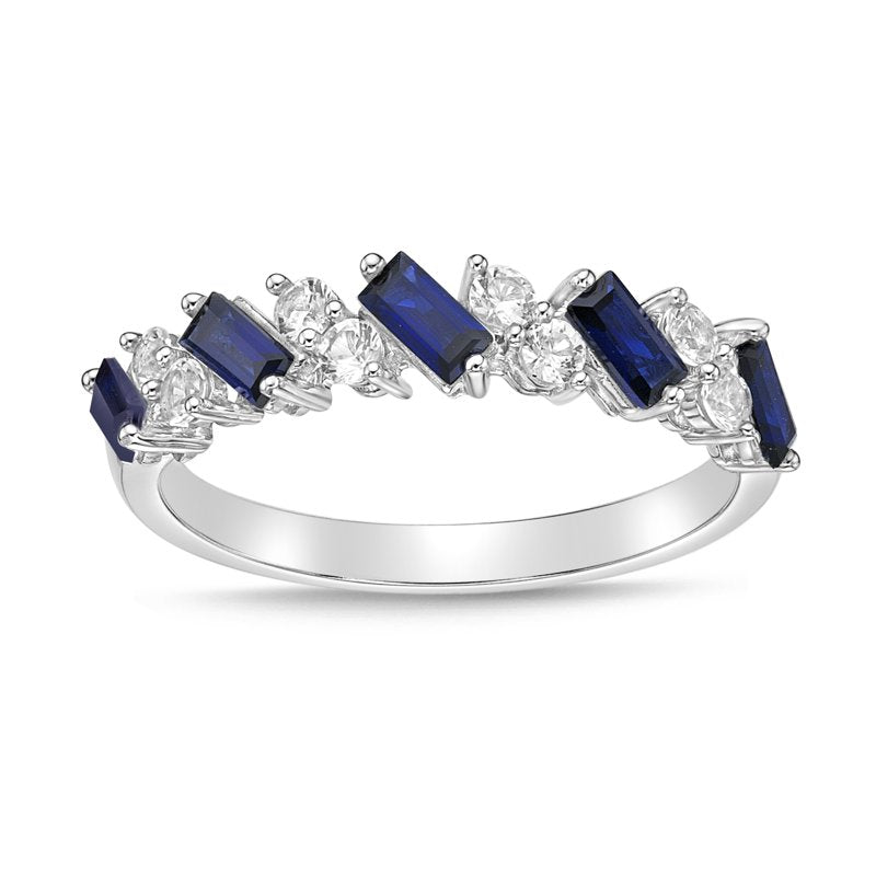 Sterling Silver Created Sapphire & Cubic Zirconia Ring - Multiple Sizes