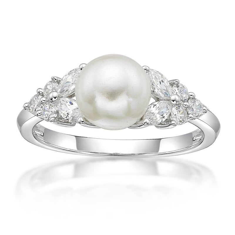 Sterling Silver Freshwater Pearl Ring with Cubic Zirconia Accent – Elegant Jewelry