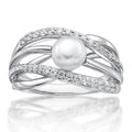 Sterling Silver Freshwater Pearl & Cubic Zirconia Criss Cross Ring - Hypoallergenic Jewelry