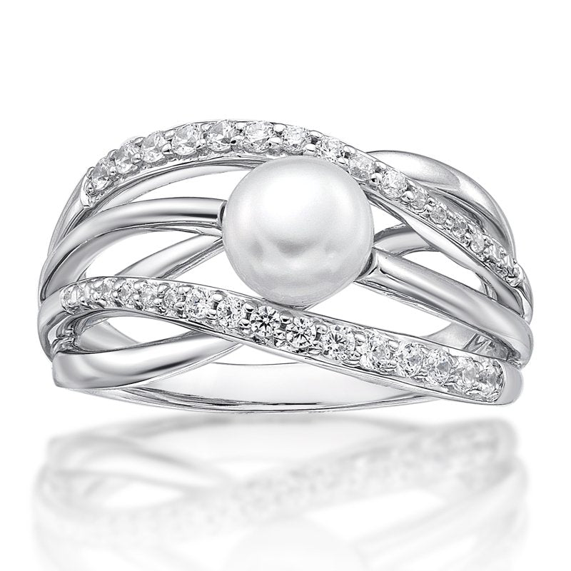Sterling Silver Freshwater Pearl & Cubic Zirconia Ring - Hypoallergenic, Stylish Jewelry