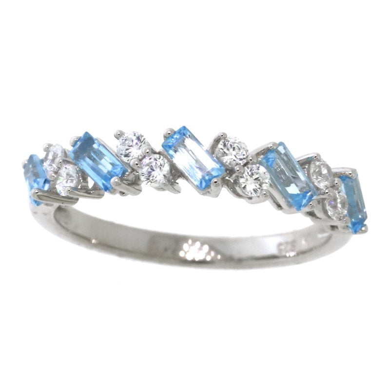 Sterling Silver Blue Topaz & Cubic Zirconia Band Ring - Multiple Sizes