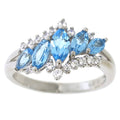 Sterling Silver Marquise Blue Topaz Ring with Cubic Zirconia - Adjustable Size