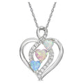 Sterling Silver Opal Heart Pendant Necklace with Simulated Diamonds - 18 Inch Chain