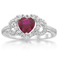 Sterling Silver Lab Created Ruby Heart Ring - Hypoallergenic Gift Jewelry