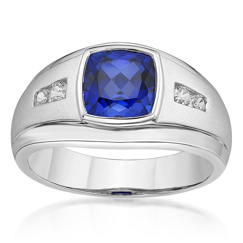 Men's Sterling Silver Lab-Created Sapphire Ring - Hypoallergenic Jewelry