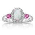 Sterling Silver Oval Lab Created Opal Ring with Pink and White Sapphires
