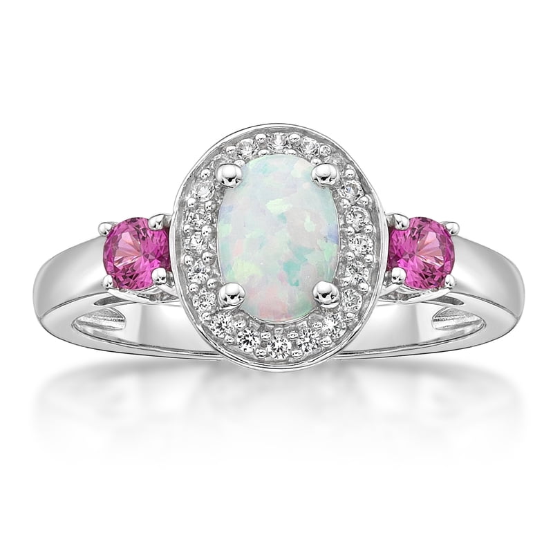 Sterling Silver Oval Sapphire Ring with Pink and White Sapphires - Hypoallergenic Jewelry