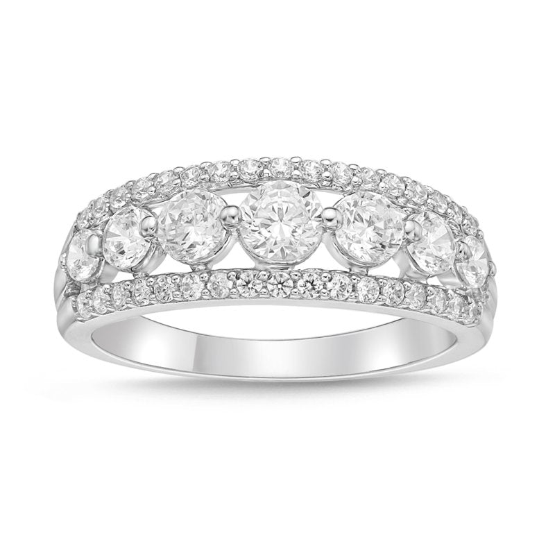 Sterling Silver Seven Stone White Sapphire Anniversary Ring - Adjustable Sizes