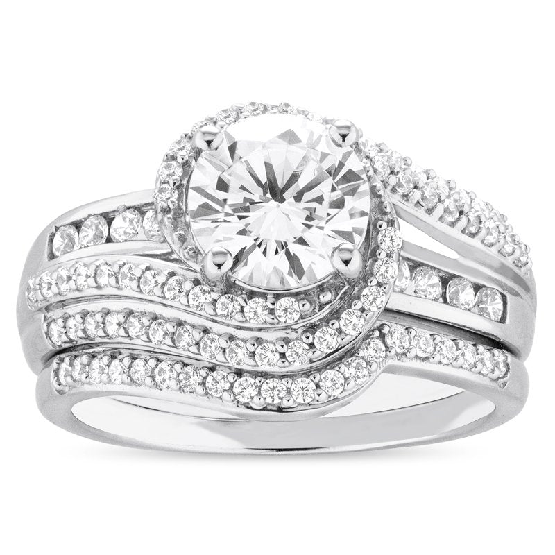 Sterling Silver Bridal Engagement Ring Set with Simulated White Diamonds
