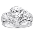 Sterling Silver Bridal Engagement Ring Set with Simulated White Diamonds