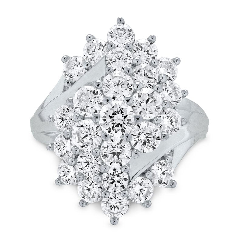 Sterling Silver Simulated White Diamond Cocktail Ring - Multiple Sizes
