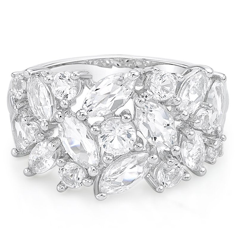 Sterling Silver Simulated White Diamond Cocktail Ring - Hypoallergenic Jewelry