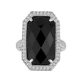 Black Onyx Silver-Tone Rectangular Fashion Ring for Women