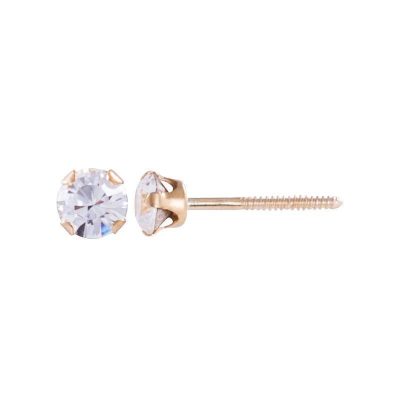 14K Gold CZ Stud Earrings for Girls & Tweens - Dainty Round Jewelry