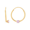 Children's 10K Yellow Gold Hoop Earrings with Pink Cubic Zirconia - 12MM