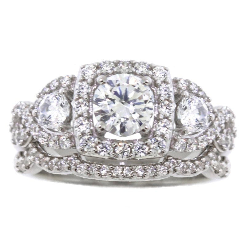 Sterling Silver Engagement Wedding Ring Set with Simulated White Diamonds