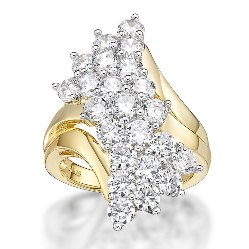 Gold-Plated Sterling Silver Cocktail Ring with White Simulated Diamonds