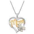 Sterling Silver 'Mom' Heart Pendant with Opal and Diamond Accent - 18" Necklace