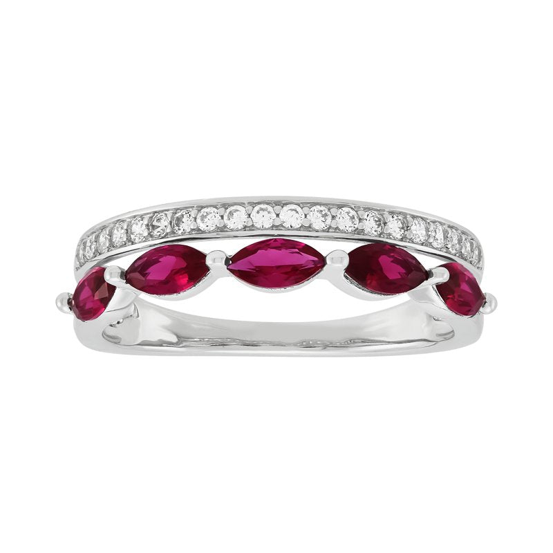 Sterling Silver Marquise Created Ruby Ring - Stackable July Birthstone Jewelry