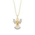 Sterling Silver and 18K Gold Plated Angel Pendant with Crystals - 18 Inches
