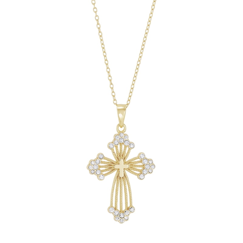 Sterling Silver and 18K Gold Plated Cross Pendant Necklace - 18 Inch Faith Jewelry