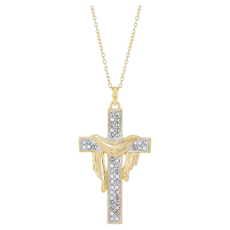 Sterling Silver and 18K Gold Plated Crystal Cross Pendant Necklace - 18 Inch