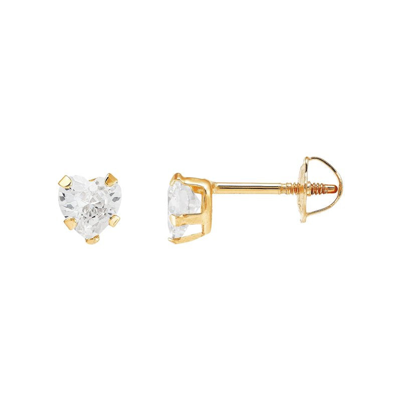 Childrens Heart Stud Earrings in 10K Yellow Gold with Cubic Zirconia