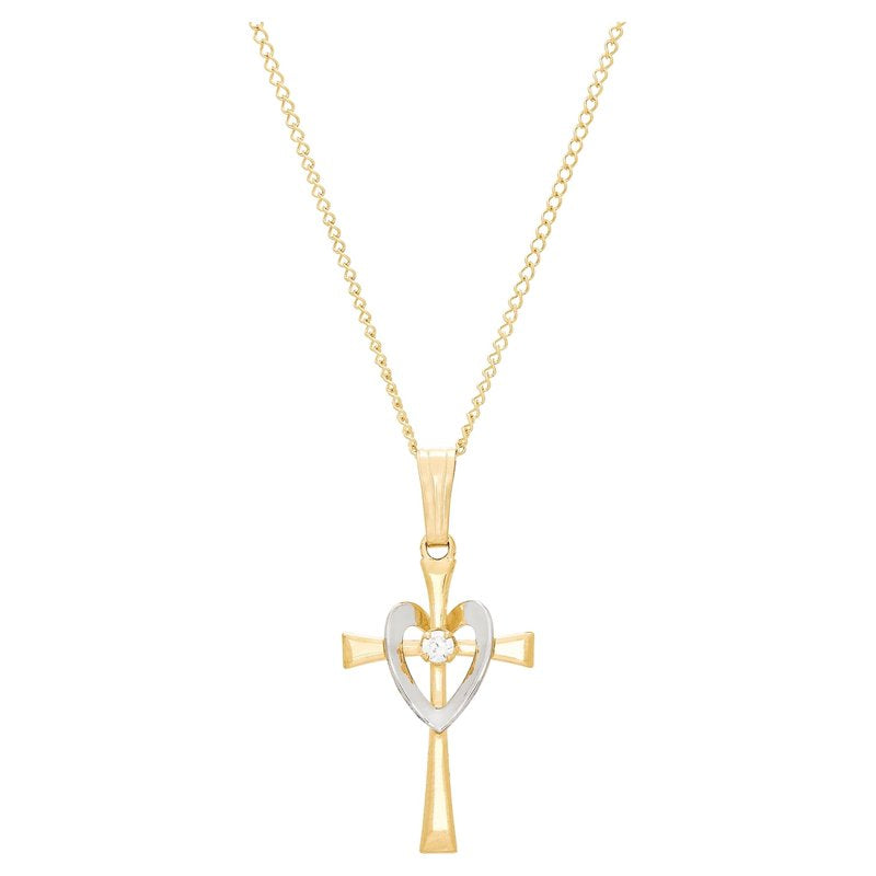 Gold-Filled Cross Pendant Necklace with Heart Cubic Zirconia - 18 Inch