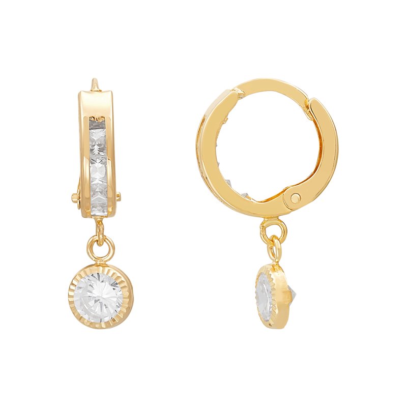 Gold-Hued Cubic Zirconia Earrings with Heart & Round Styles - Huggie Hoop Jewelry