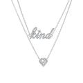 Two-Layer Sterling Silver Necklace with Cubic Zirconia Heart & Kind Charm