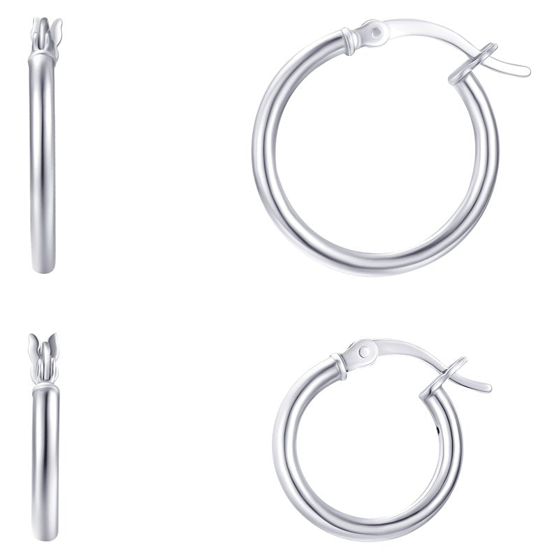 Sterling Silver Hoop Earrings with Click Top Closure - 15 & 20mm Duo Set
