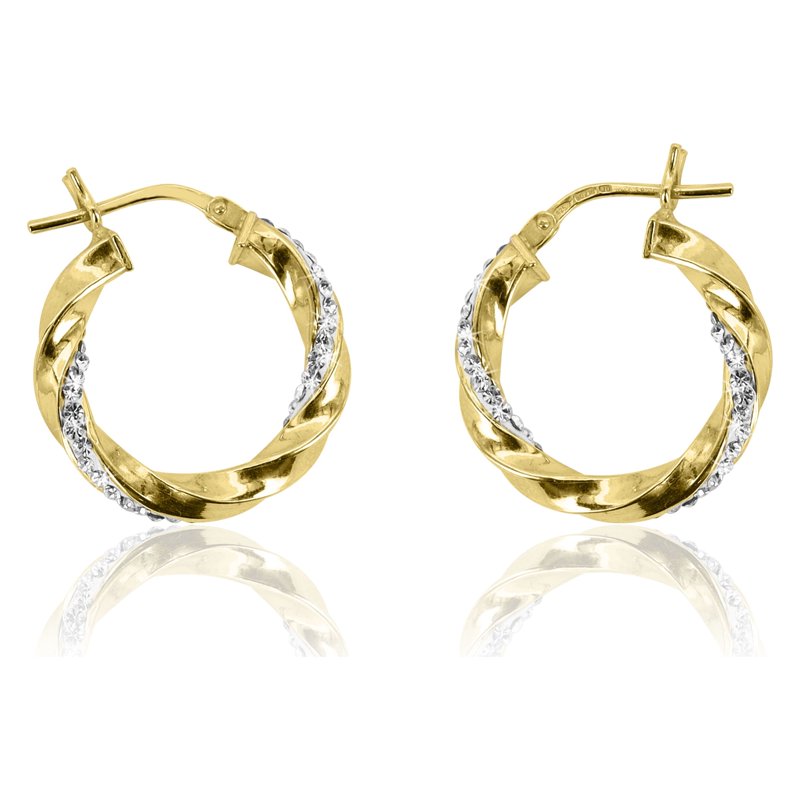 14K Gold Plated Crystal Hoop Earrings for Women - Twisted Round Style