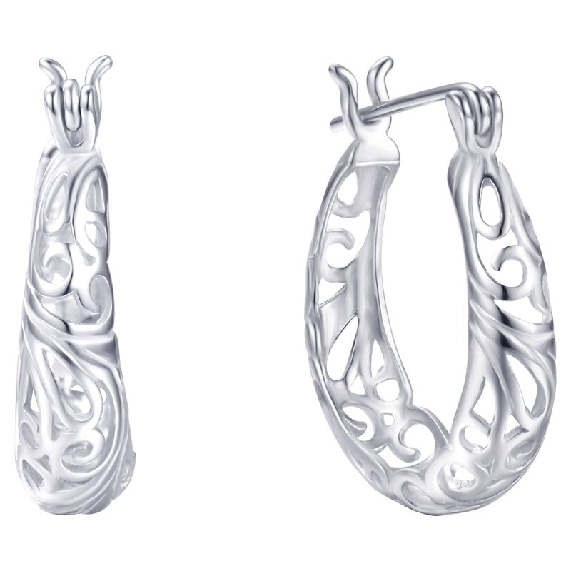 Sterling Silver Filigree Hoop Earrings - 18MM Ladies Jewelry