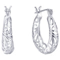 Sterling Silver Filigree Hoop Earrings - 18MM Ladies Jewelry