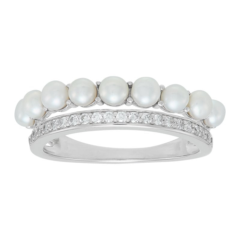 Freshwater Pearl Sterling Silver Band Ring - Adjustable Size 7