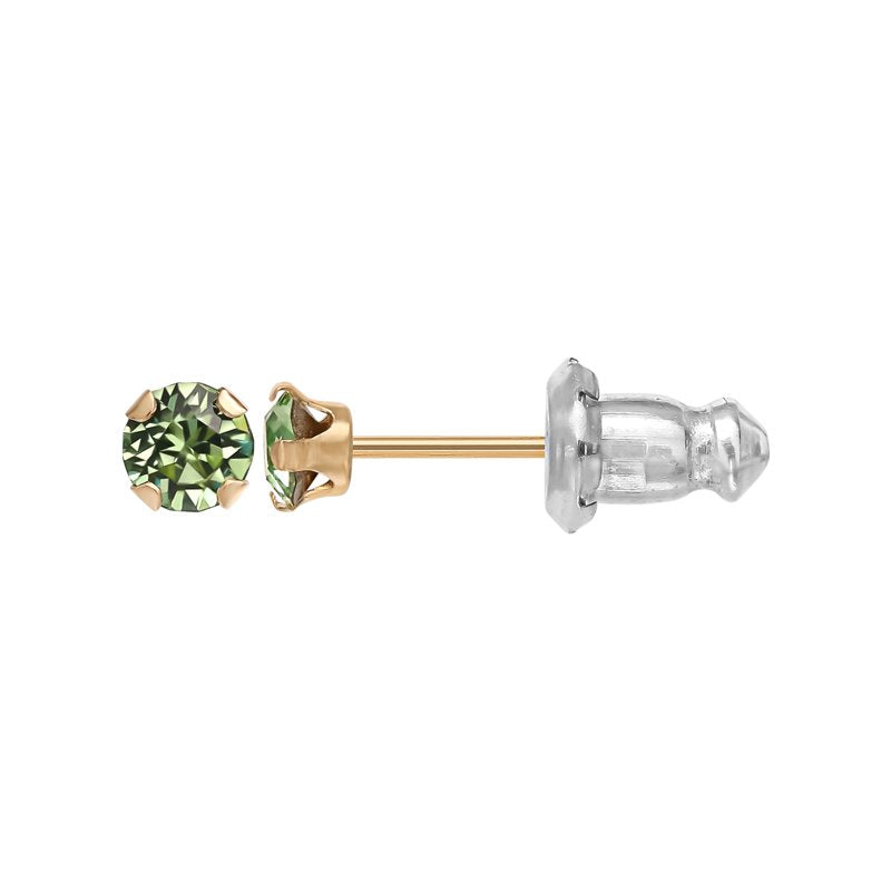 Girls 14K Yellow Gold Birthstone Stud Earrings - August Crystal Jewelry