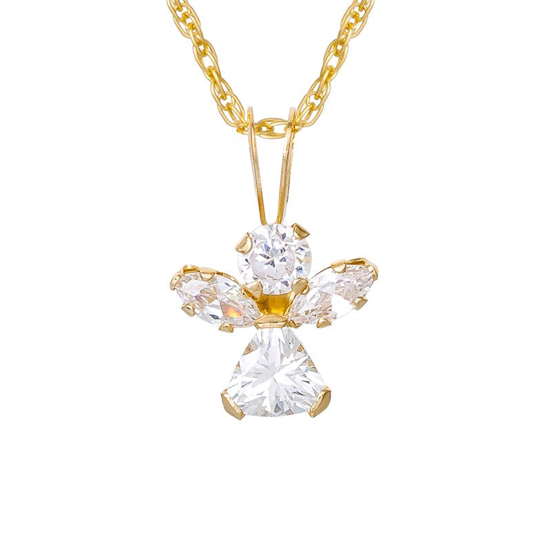 Girl's 14K Yellow Gold CZ Angel Pendant Necklace - 18-Inch Chain