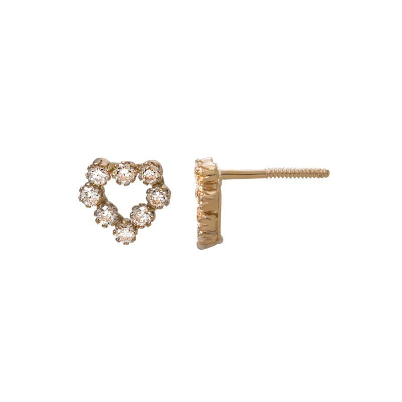 Girls' 14K Yellow Gold Heart Cluster Earrings with Cubic Zirconia