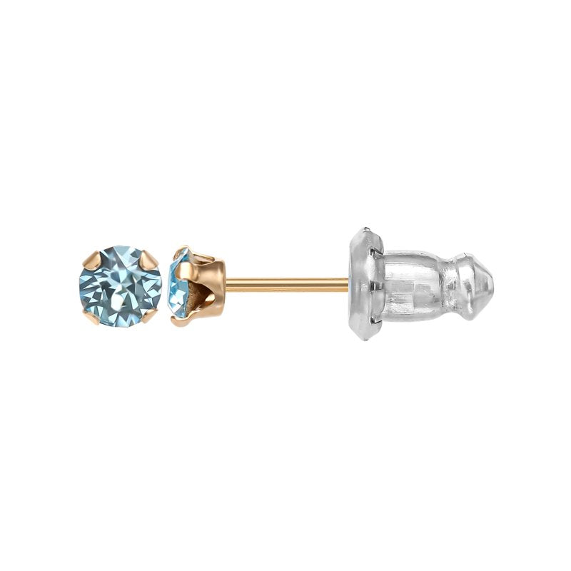 Girls' March Birthstone Crystal Stud Earrings in 14K Yellow Gold - Toddler & Tween Jewelry
