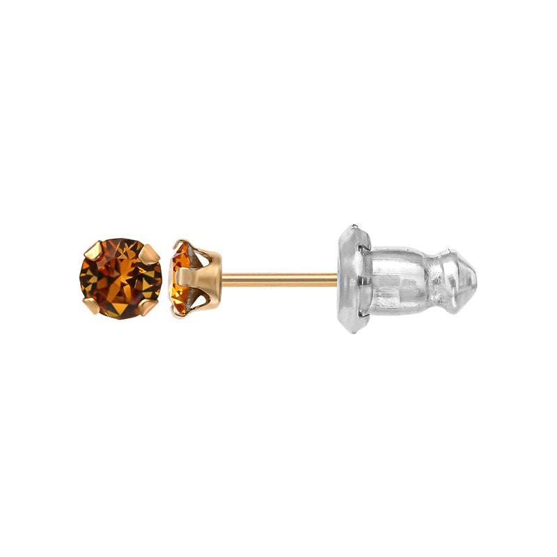 Girls' 14K Yellow Gold Birthstone Stud Earrings with Crystals - November & All Variants