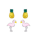 Kids Sterling Silver Crystal Pineapple and Flamingo Stud Earrings Set
