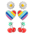 Sterling Silver Daisy Heart Cherry Stud Earrings Set for Girls