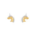 Girls 10K Gold Unicorn Earrings with Rhodium Finish Safe Screw Backs