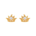 Girls Cubic Zirconia Crown Earrings in 10K Yellow Gold - Princess Style Jewelry