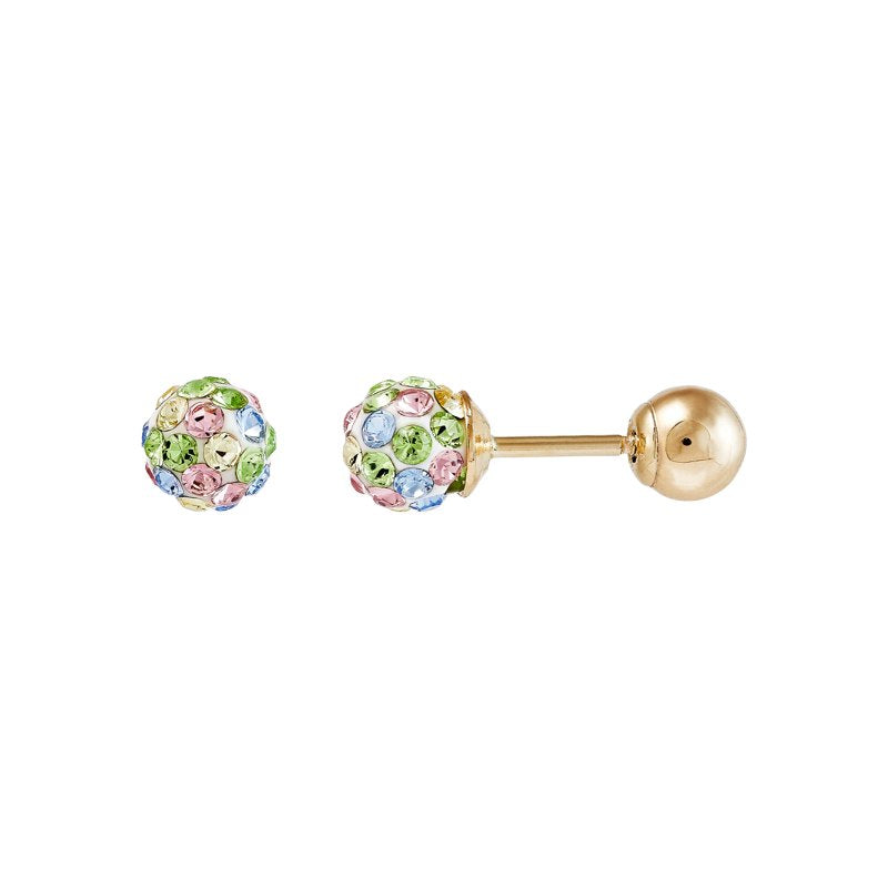 Girls Pastel Crystal Ball Earrings in 10K Yellow Gold - Multiple Colors