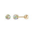 Girls Pastel Crystal Ball Earrings in 10K Yellow Gold - Multiple Colors