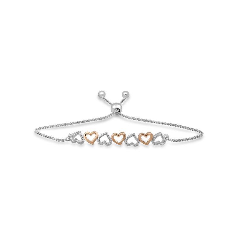 Heart Bracelet with 0.01 Carat Diamonds in Sterling Silver - 7.5 Inches